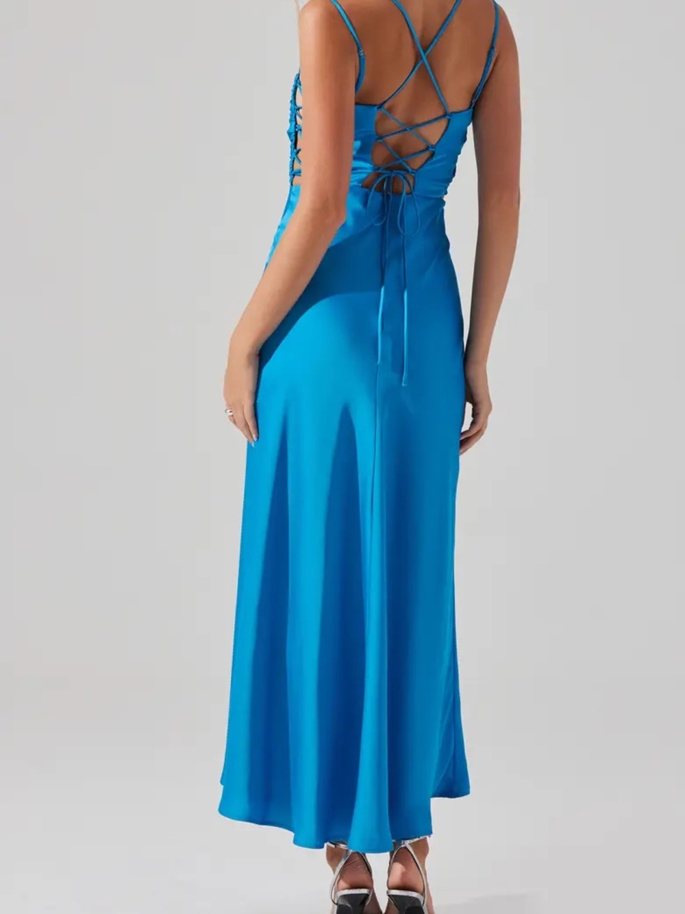 Astr Bright Blue Ruched Bodice Spaghetti-Strap Midi Dress - Picture 2 of 5
